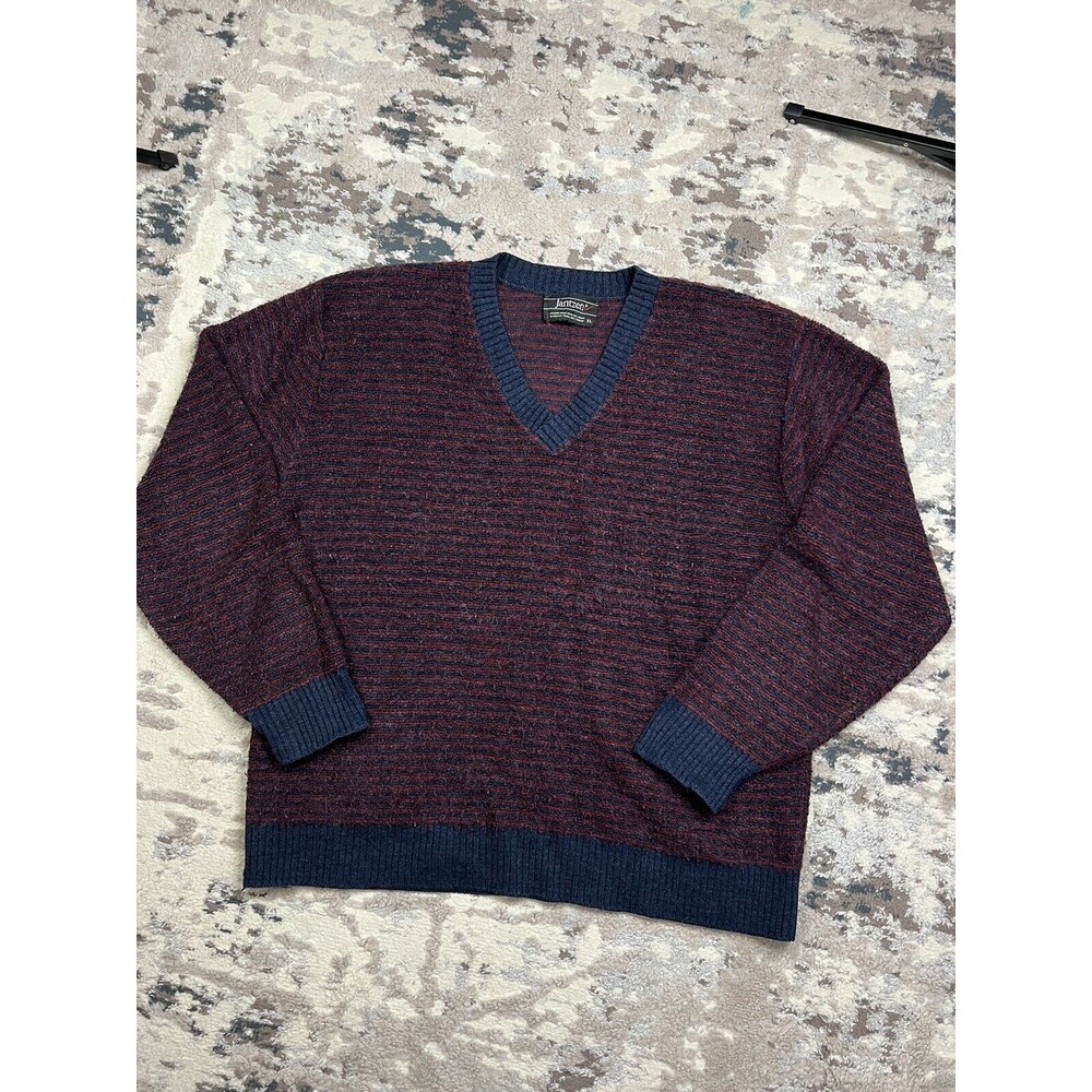 Vintage Jantzen Mens V Neck Sz XL Pullover Sweater Red/Blue Striped V-neck